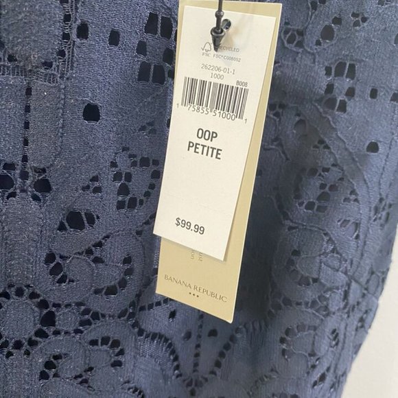 Banana Republic Factory Lace Sheath Dress Navy Size 00P Cap Sleeves NWT $100 - Picture 4 of 8